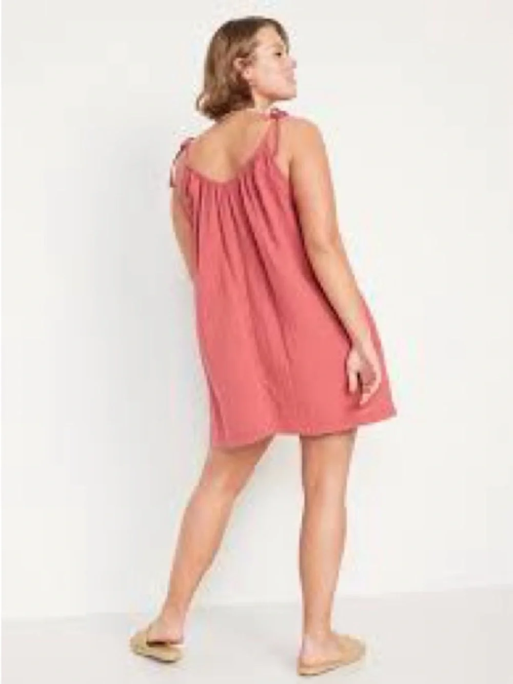 NWT Old Navy Brick Red Boho Gauze Tie Shoulder Swing Dress Size XL - Picture 5 of 7